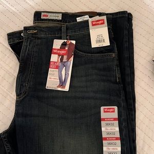 Wrangler blue jeans, relaxed boot leg